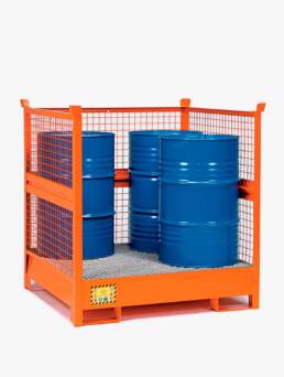 Cubetos de retencion para barriles con estructura apilable con paredes de malla