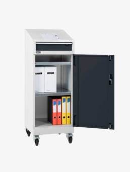 Pupitre de acero con puerta y cajón